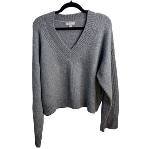 J Crew Grey V Neck Cropped Sweater Women Ribbed Trim Knit Cozy‎ Casual Sz Large